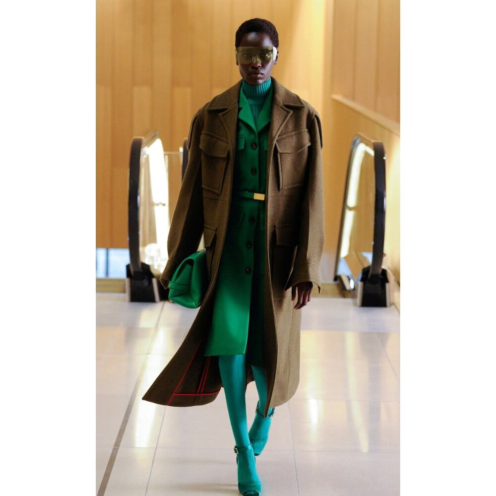 Victoria Beckham Belted Wool-gabardine Shirt Dress In Green - Picture 2 of 12